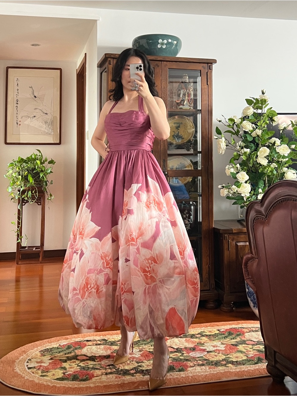 Leo Lin Nadia Voluminous Gown in Orient Print in Hibiscus AU6/US2 NWT - Picture 8 of 16